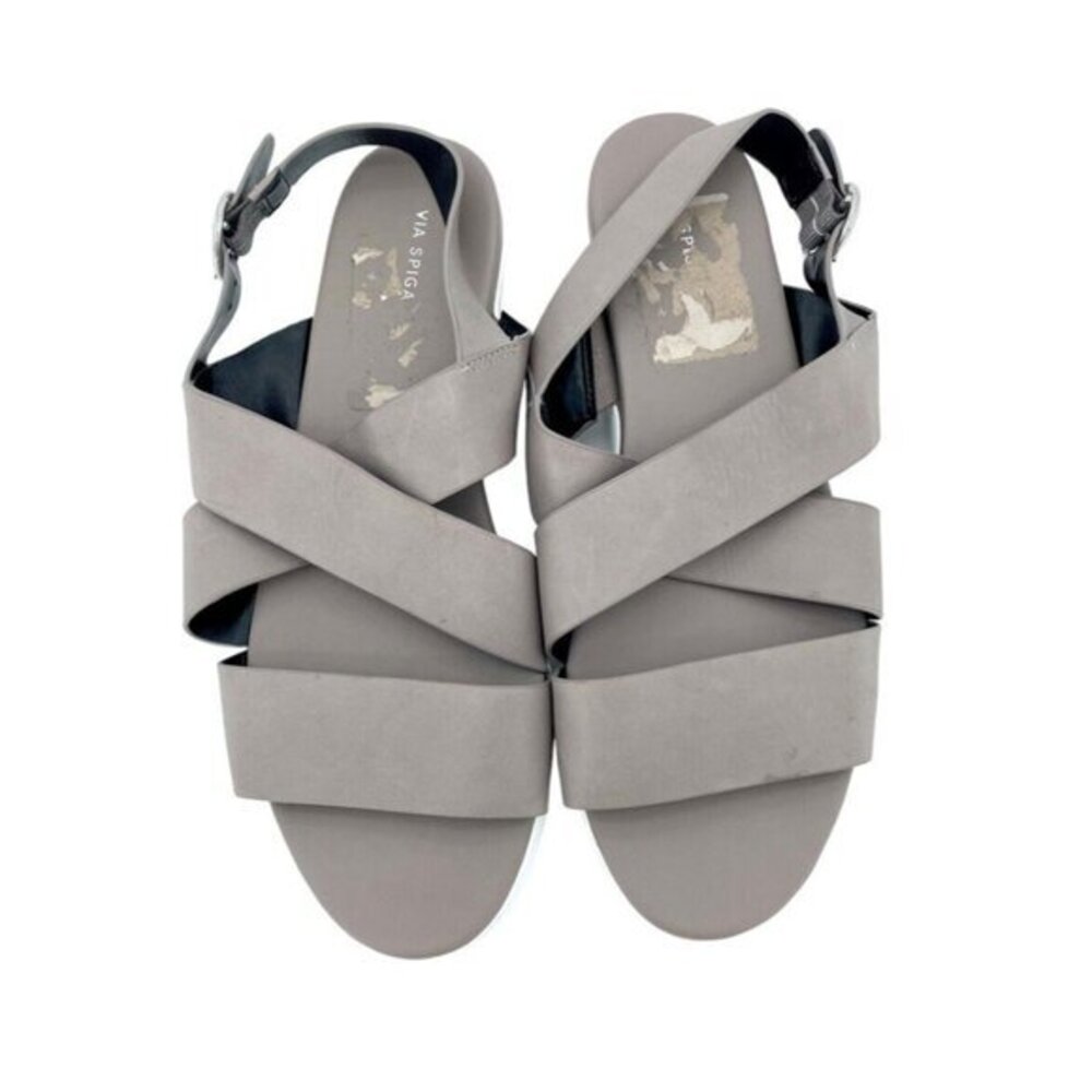 Via Spiga Grey Leather Sandals Cross Strap Buckle SZ 10 New